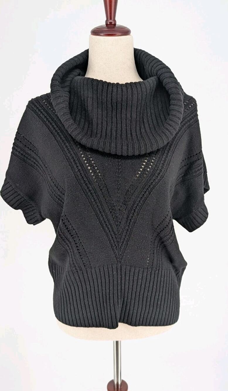 VTG Y2K Candies Cowl Neck Poncho Sweater XL Black Short Sleeve Knit Capelet Cozy